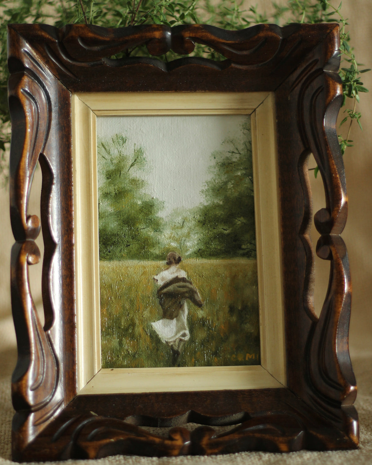 Folklore Run | Antique Wooden Frame · 22 × 17 cm · Original