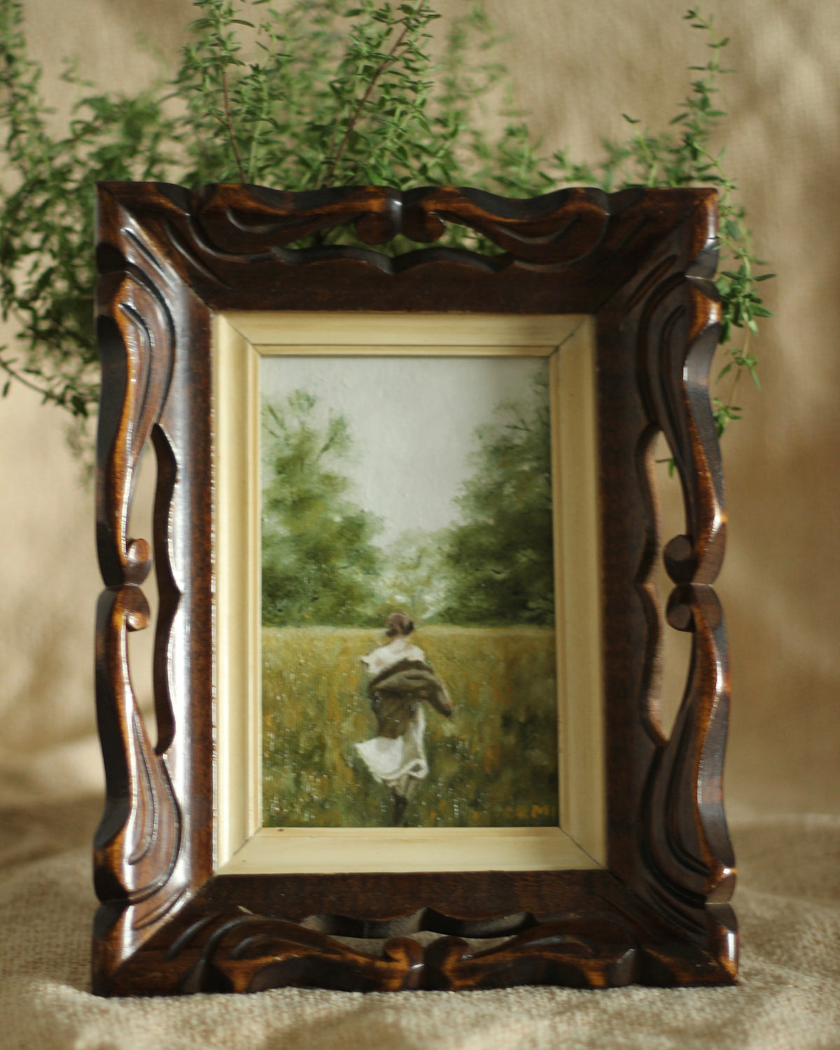 Folklore Run | Antique Wooden Frame · 22 × 17 cm · Original