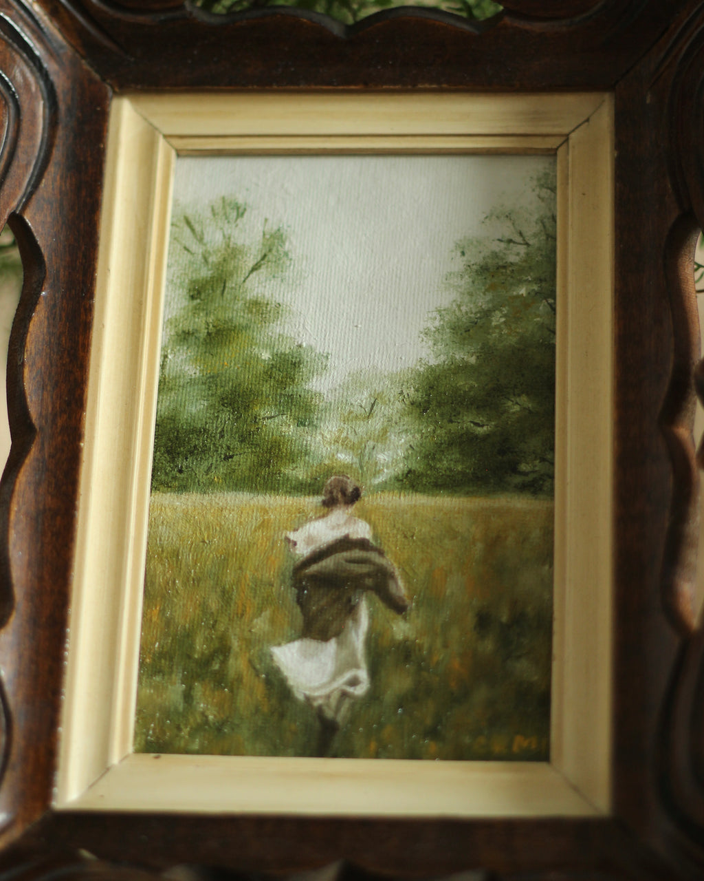 Folklore Run | Antique Wooden Frame · 22 × 17 cm · Original