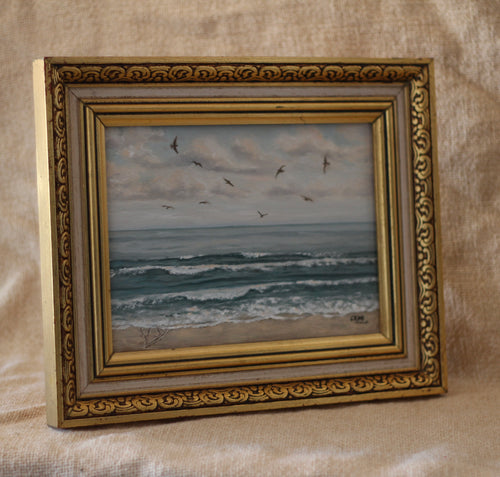 1989 – Waves & Seagulls II | Vintage Wooden Frame · 25 × 31 cm · Original