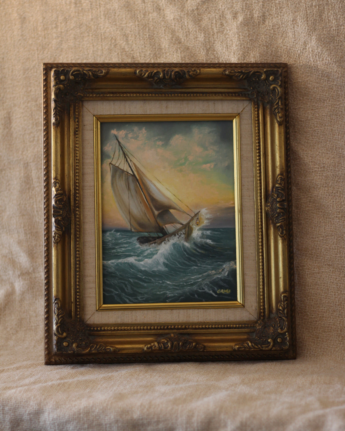 This Love: A Sail Back Home | Antique Baroque Frame · 32 × 38 cm · Original