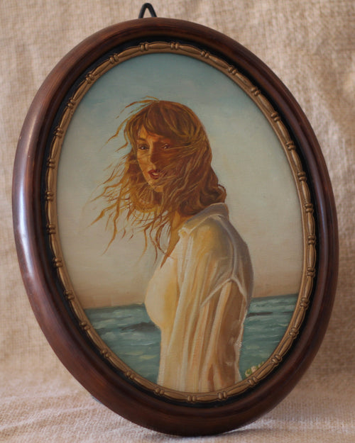 1989: Wind in Her Hair | Oval Wooden Frame · 21 × 27 cm · Original